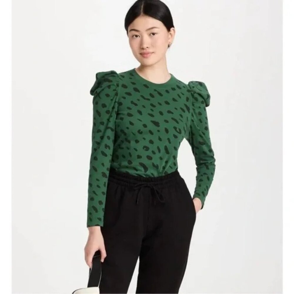 Clare V. Le Puff Long Sleeve Tee in Green and Black Size Small